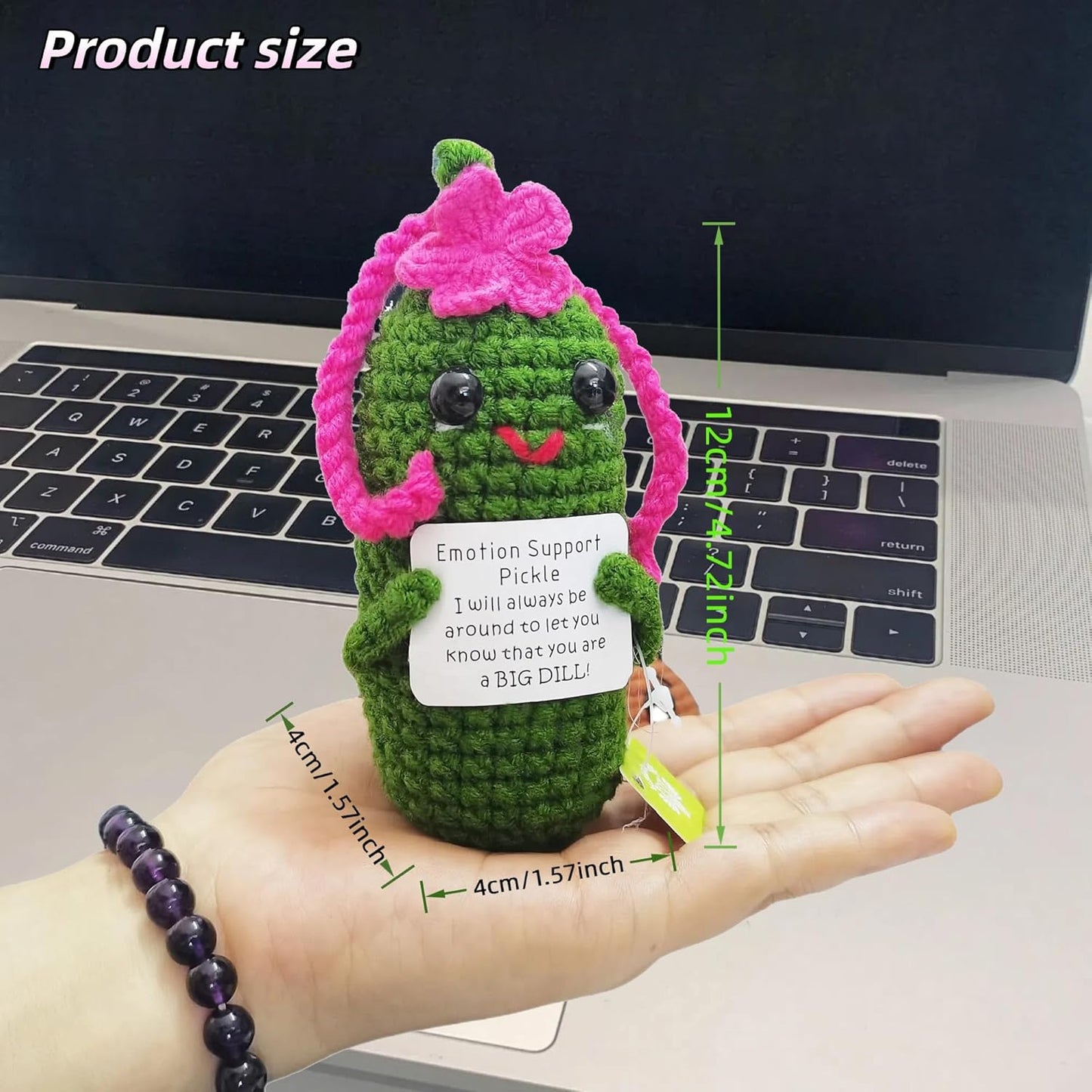 Funny Positive Pickle 1 Pcs Crochet Gifts with Positive Affirmations Cards for Inspirational Novelty Good Luck Gifts and Party Decorations