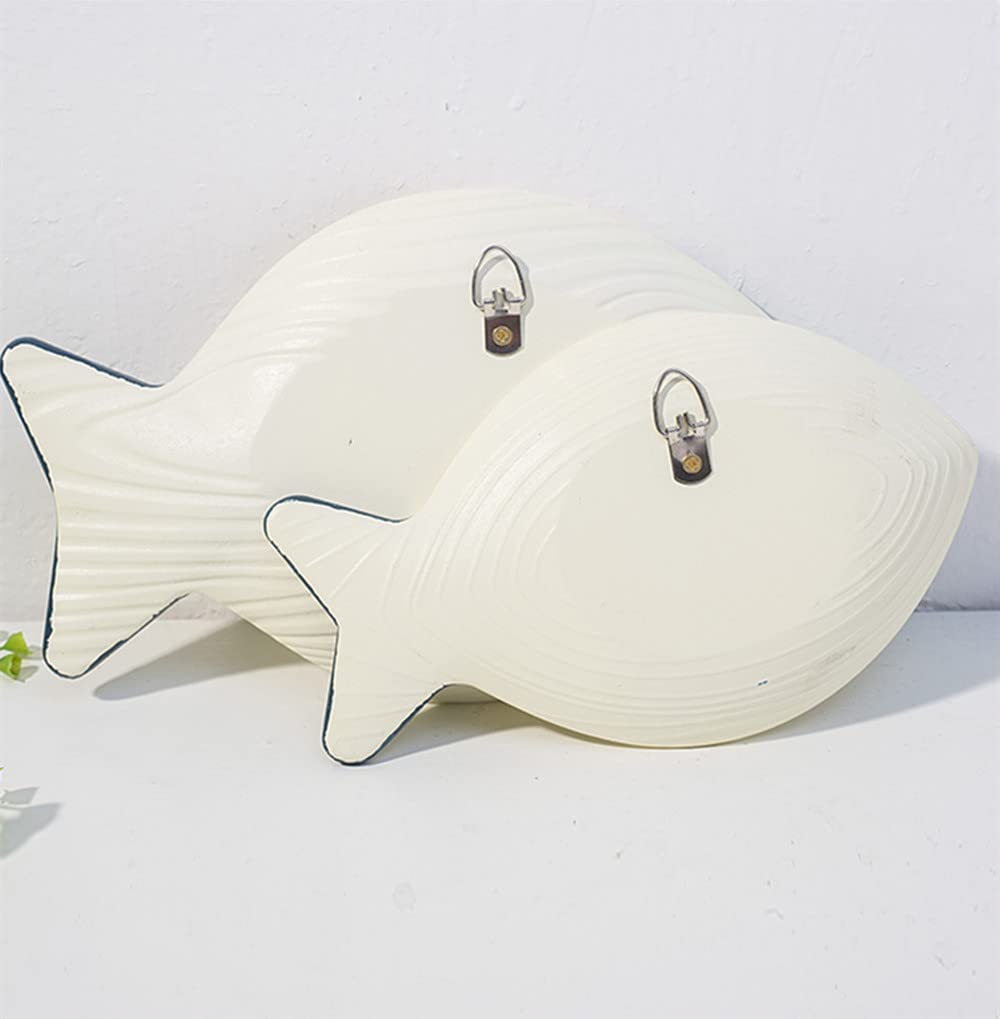 2Pcs Wood Fish Nautical Beach Wall Decor, Wooden Hanging Coastal Wall Art Decor for Home, Lake House, Ocean Bathroom Decor - Blue