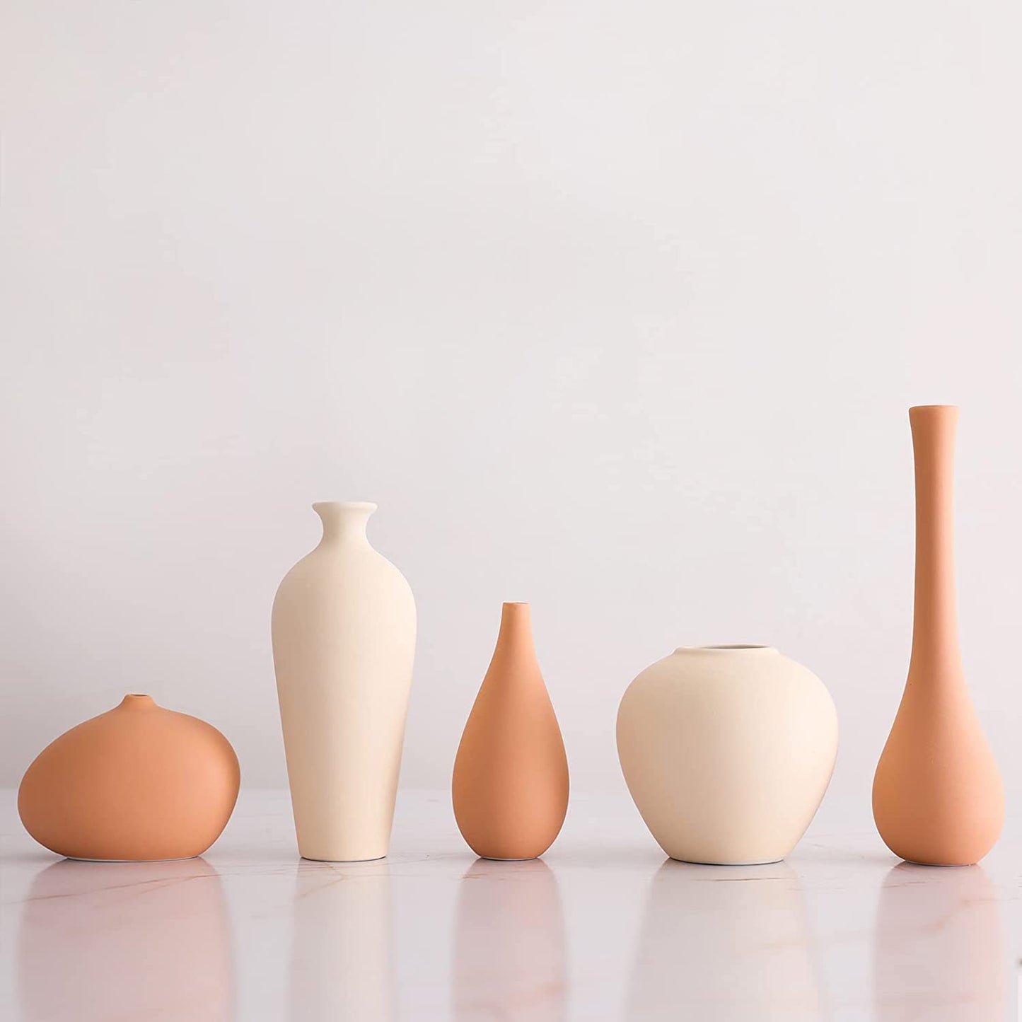 Ceramic Vase Set of 5, Small Flower Vases for Rustic Home Decor, Modern Farmhouse Decor, Living Room Decor, Shelf Decor, Table Decor, Bookshelf, Mantel and Entryway Decor