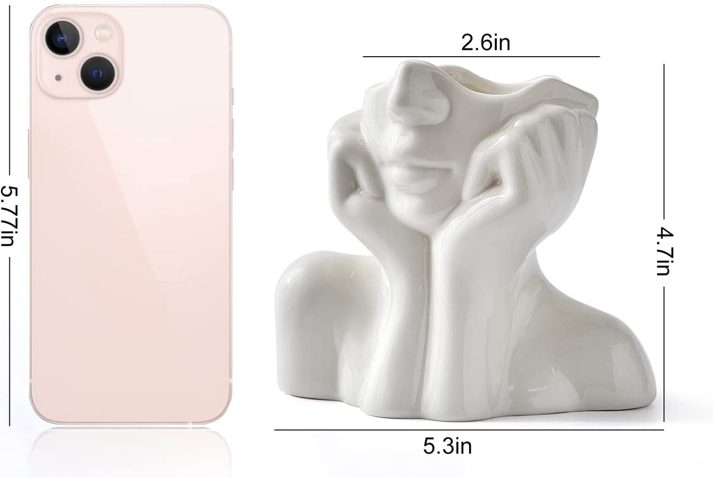 Ceramic Face Vase, White Flower Vase for Decor, 5.3" W x 4.7" H Modern Decorative Vase Centerpiece for Table Shelf Living Room Office Bedroom