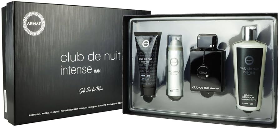 ARMAF club de nuit intense 4PC Set for Men (3.6 Fl Oz EDT + 1.7 Fl oz Perfume Body Spray + 3.4 Ounce Shower Gel + 8.4 Fl Oz Shampoo)