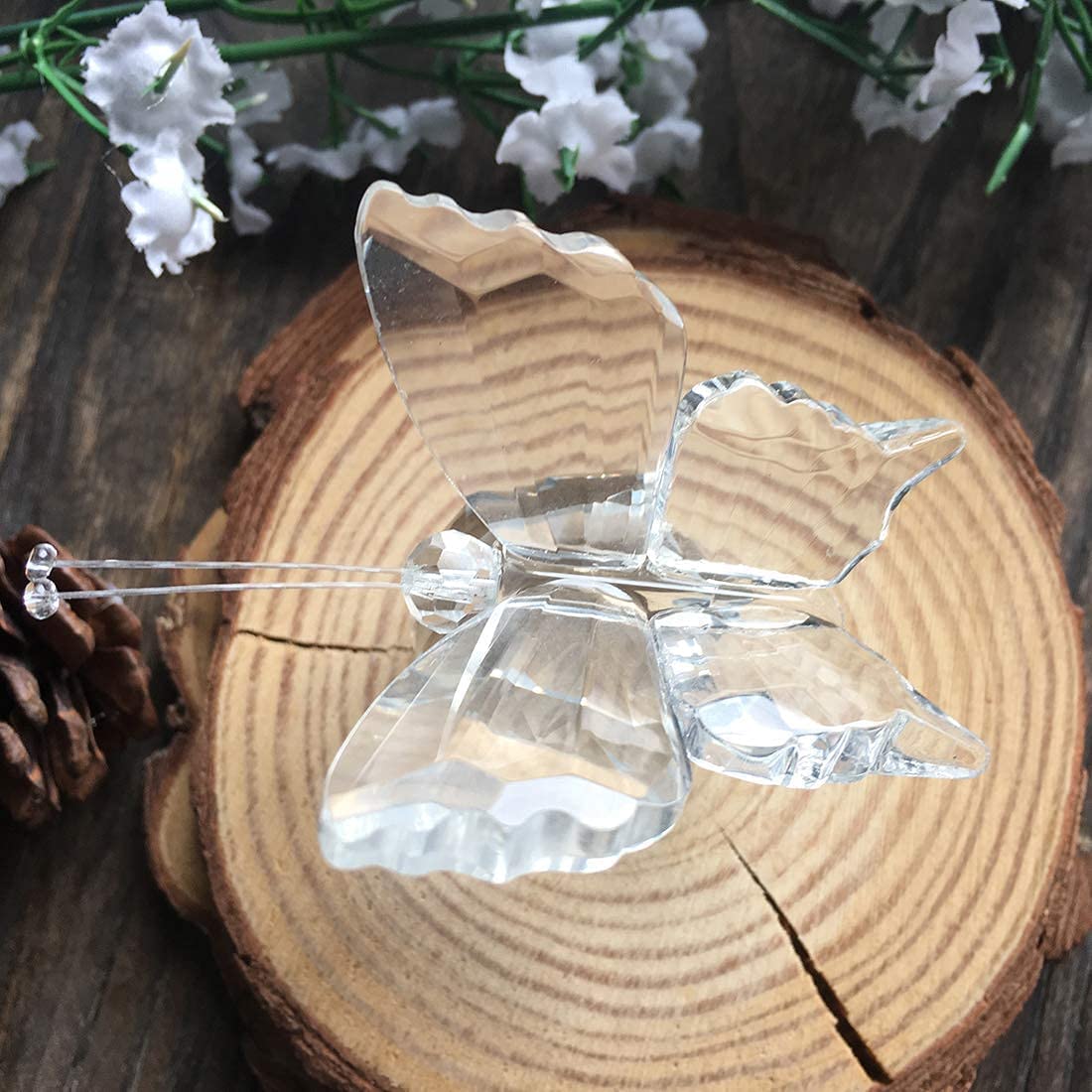 Crystal Flying Butterfly with Crystal Ball Base Figurine Collection Cut Glass Ornament Statue Animal Collectible (Clear)