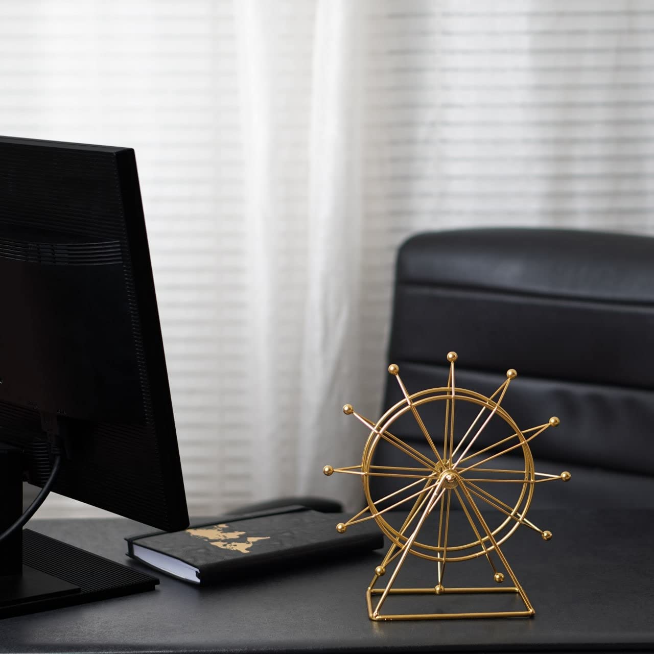 Ferris Wheel Bookshelf Decor – Gold Decor Modern Gift - Shelf Decor Accents Ornament - House Decorations Living Room - Fireplace Decor or Desk Decor - Entryway Decor.