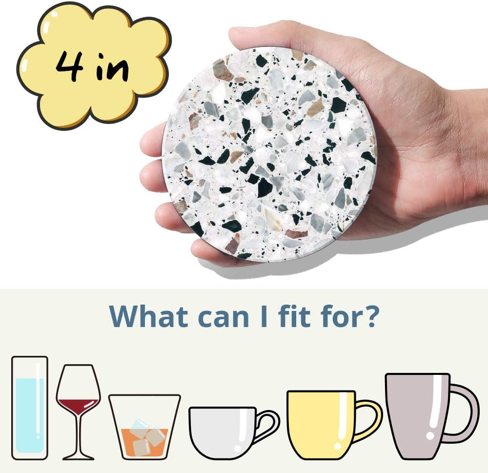 Coasters for Drinks, Absorbent Coasters with Holder Set of 6, Avoid Furniture Being Scratched and Soiled, Housewarming Gift for Home Decor, 4 inches -2 Terrazzo Pattern