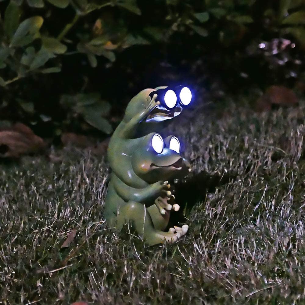Garden Decor Frog Outdoor Statue – Solar Figurines Funny Cute Animal Sculptures Porch Outside Decorations for Yard Lawn Patio Ornaments Waterproof Gifts
