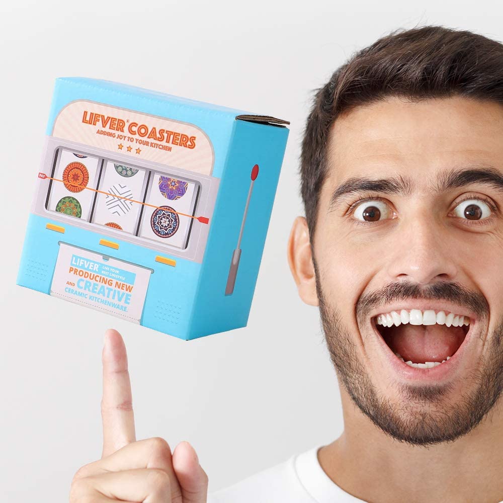 Coasters for Drinks, Absorbent Coasters with Holder Set of 6, Avoid Furniture Being Scratched and Soiled, Housewarming Gift for Home Decor, 4 inches -2 Terrazzo Pattern