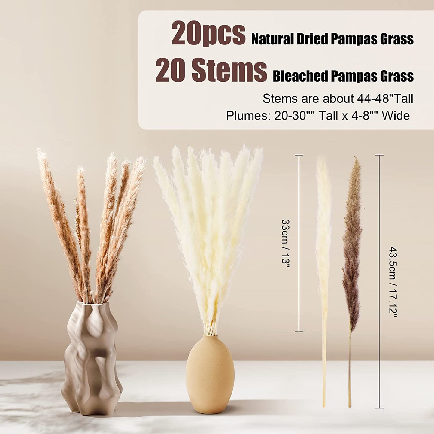 Pampas Grass Bouquet Boho Chic Decor, 105 Stems Dried Plant Bohemian Decoration Dry Flower Bud for Party Arrangement Vase Bedroom Fireplace Wreath Farmhouse Centerpiece Western Fall Neutral Home Decor