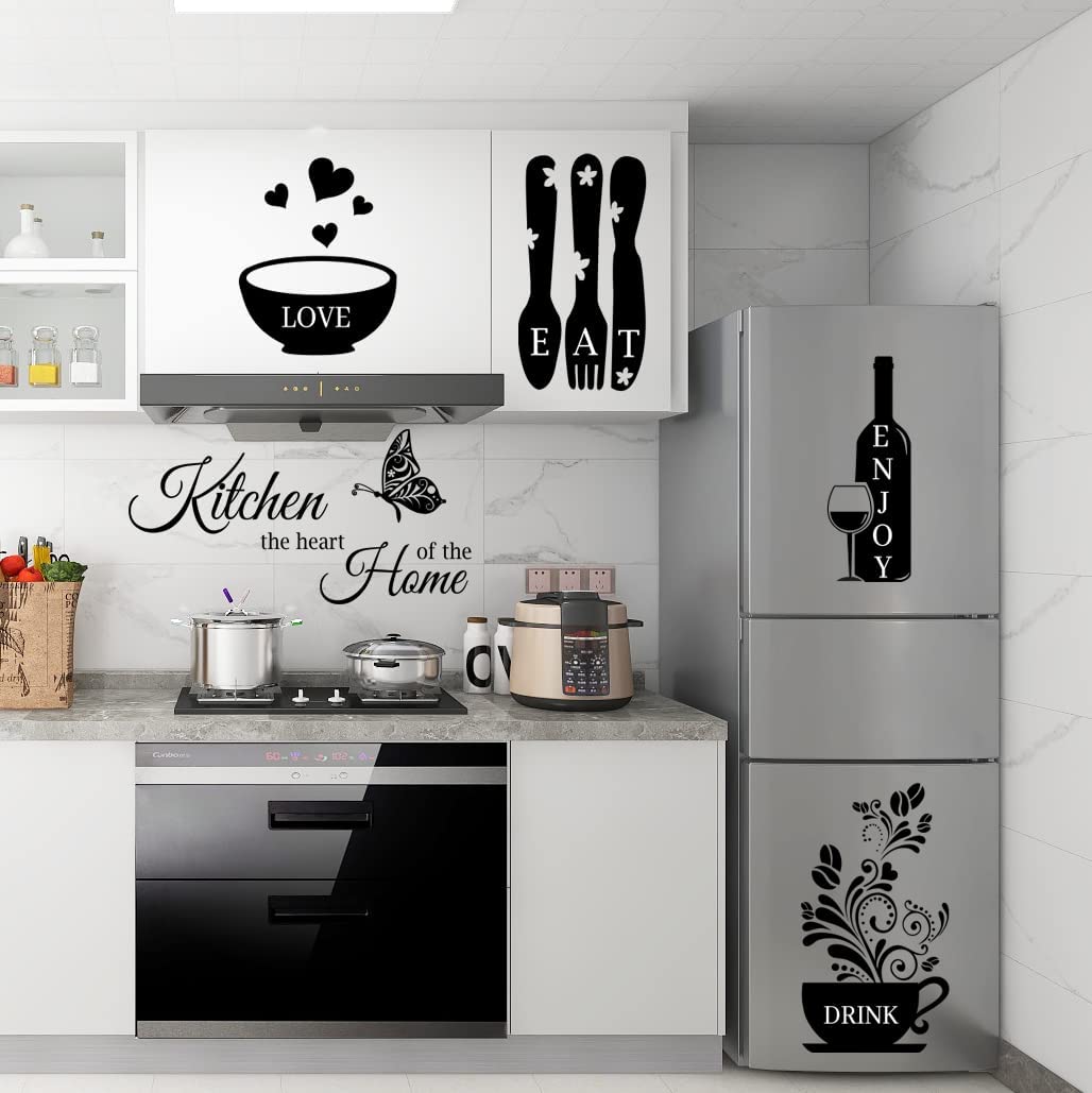 Kitchen Wall Stickers Dining Room Quotes Wall Decals The Kitchen The Heart of The Home Vinyl Wall Sign Art Decor Home Decoration Wall Decal for Kitchen Living Room Dining Room Wall Decorations.