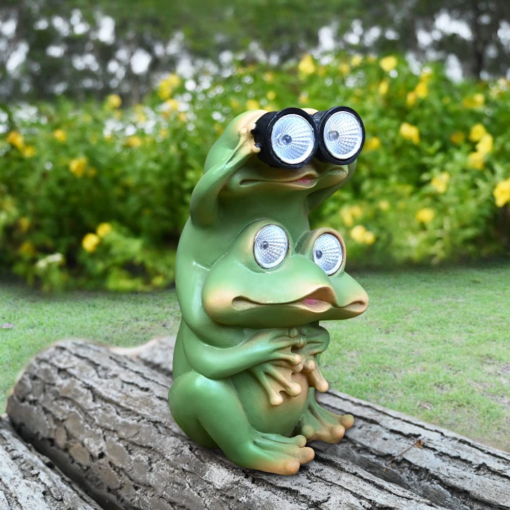 Garden Decor Frog Outdoor Statue – Solar Figurines Funny Cute Animal Sculptures Porch Outside Decorations for Yard Lawn Patio Ornaments Waterproof Gifts