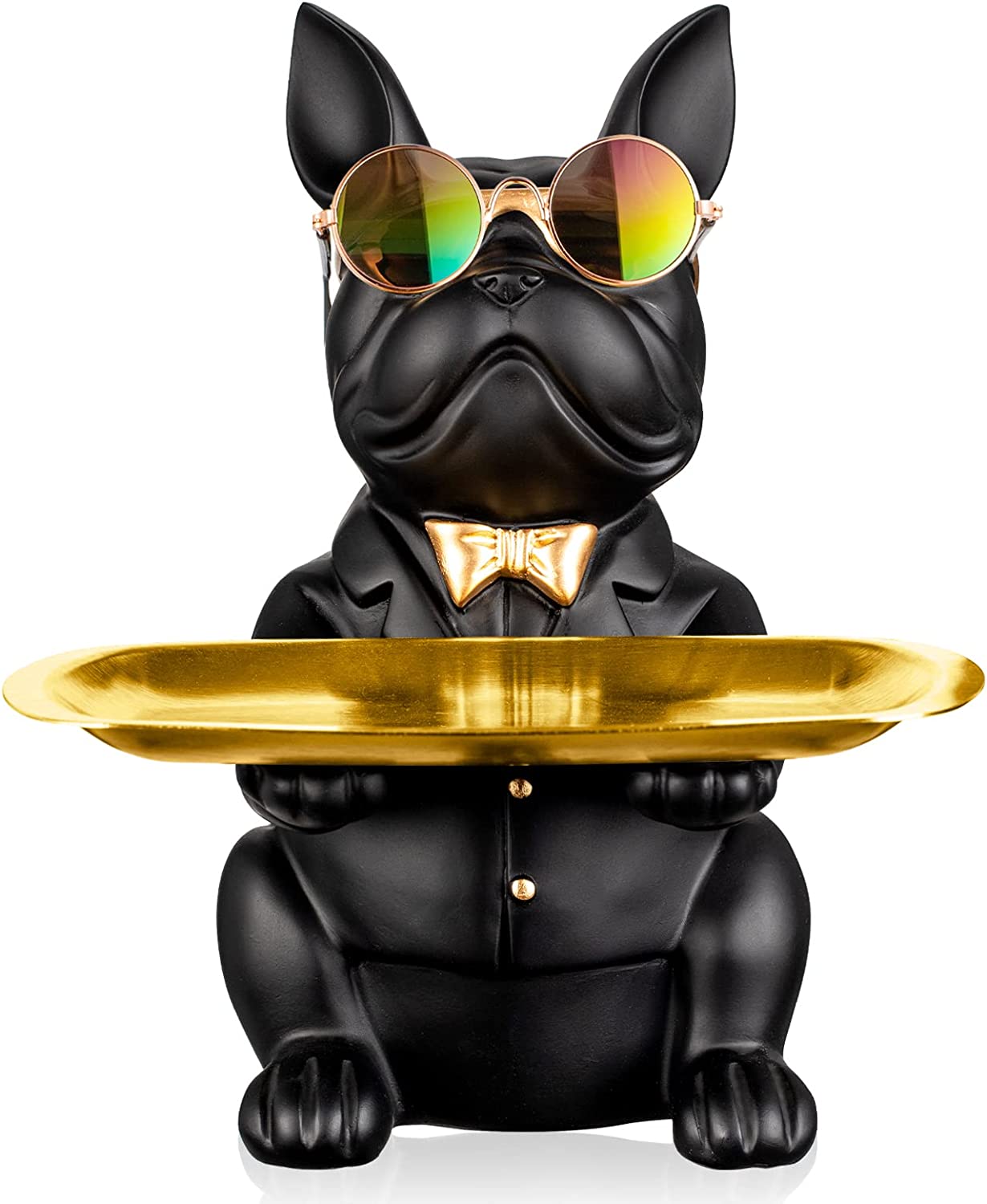 French Bulldog Statue,Resin Bulldog Key Tray for Entryway Decor, Key Holder Organizer for Entryway Table, French Bulldog Gifts Black