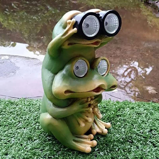 Garden Decor Frog Outdoor Statue – Solar Figurines Funny Cute Animal Sculptures Porch Outside Decorations for Yard Lawn Patio Ornaments Waterproof Gifts