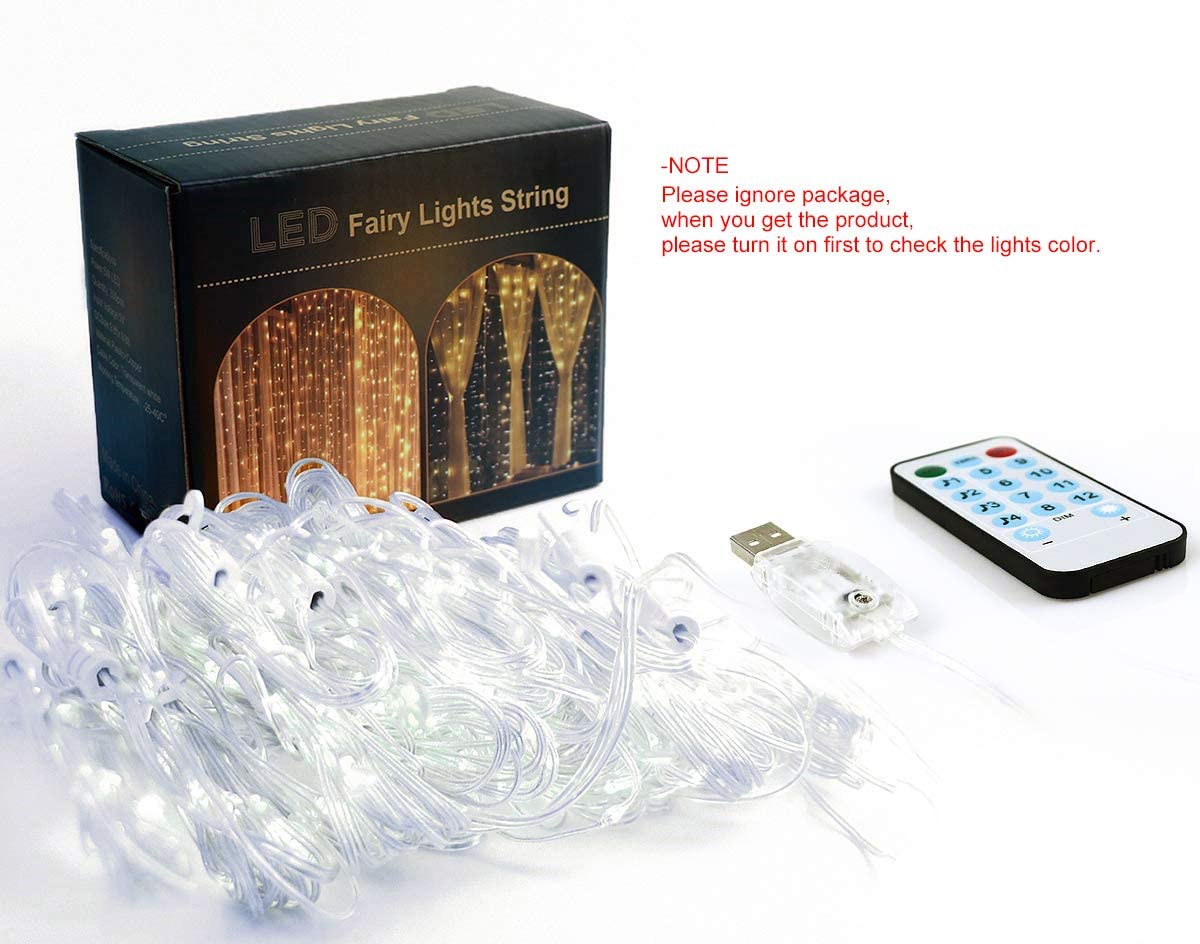 String Lights Curtain,USB Powered Fairy Lights for Bedroom Wall Party,8 Modes & IP64 Waterproof Ideal for Outdoor Wedding Decor (White,7.9Ft x 5.9Ft)