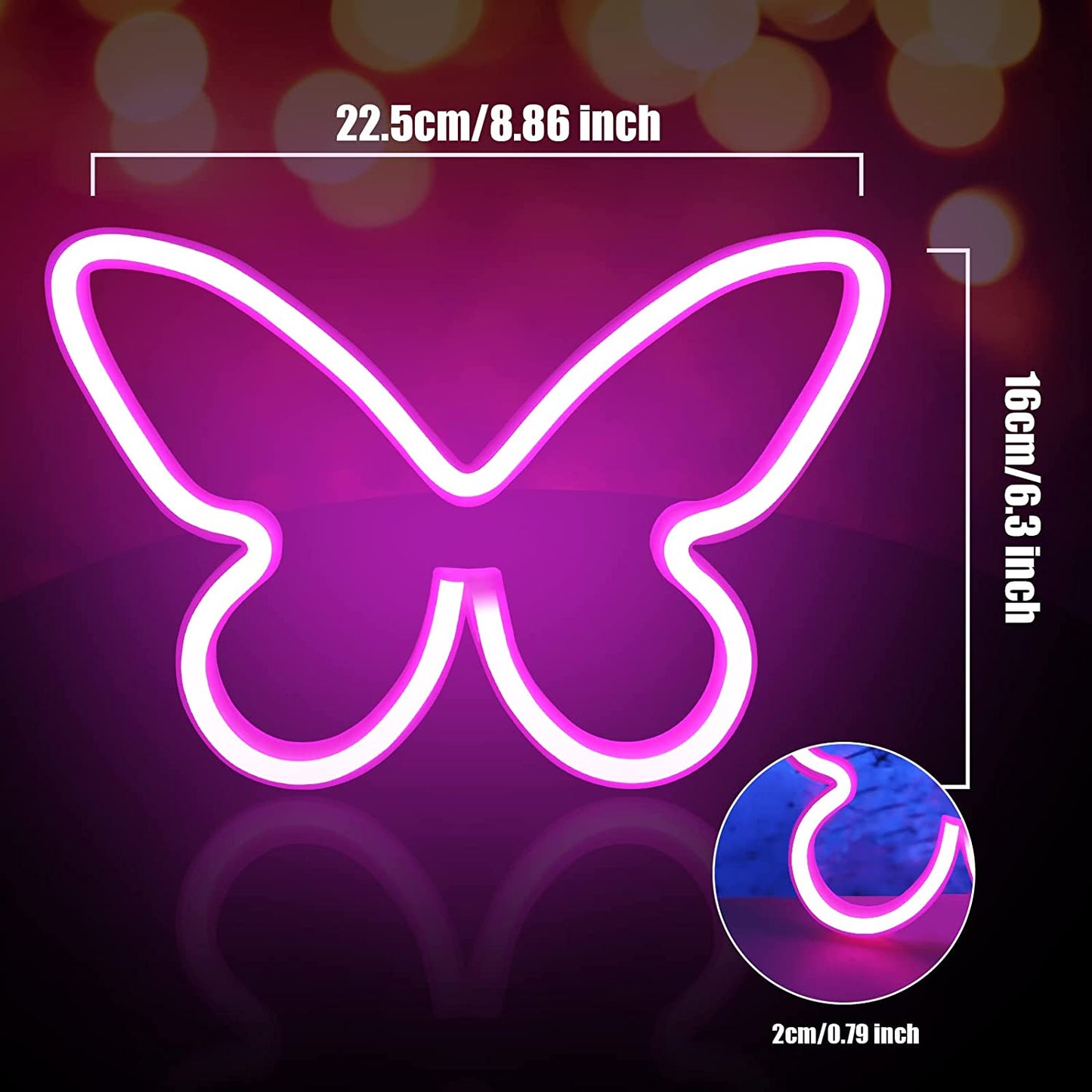 2 Pieces Butterfly Neon Signs for Wall Decor, LED Neon Light Sign Powered by Battery or USB, Butterfly Neon Light up Sign for Teenage Girls Room Decor, Birthday Gift, Party, Wedding,Bar,Bedroom