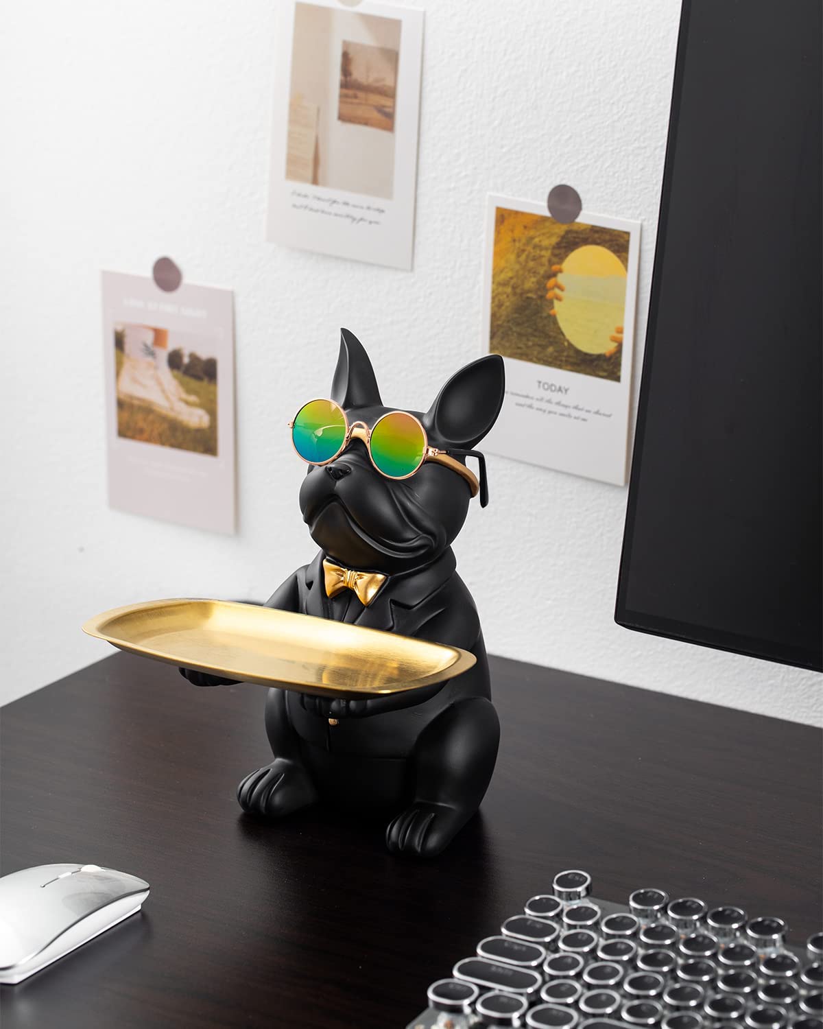 French Bulldog Statue,Resin Bulldog Key Tray for Entryway Decor, Key Holder Organizer for Entryway Table, French Bulldog Gifts Black