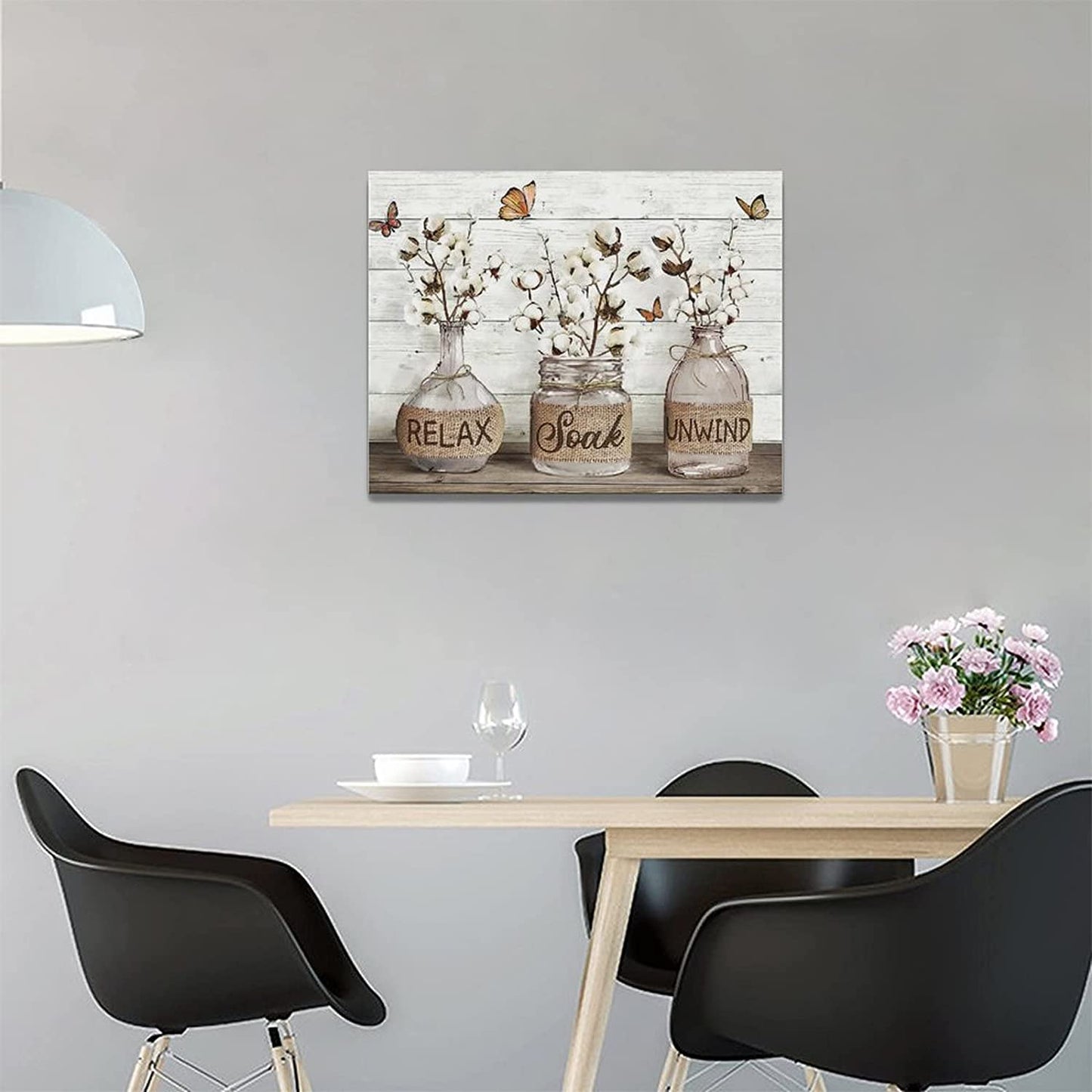 Bathroom Decor Wall Art Rustic Cotton Bathroom Pictures Canvas Print Country Bathroom Relax Soak Unwind Sign Artwork Modern Home Decor for Bathroom Framed Ready to Hang