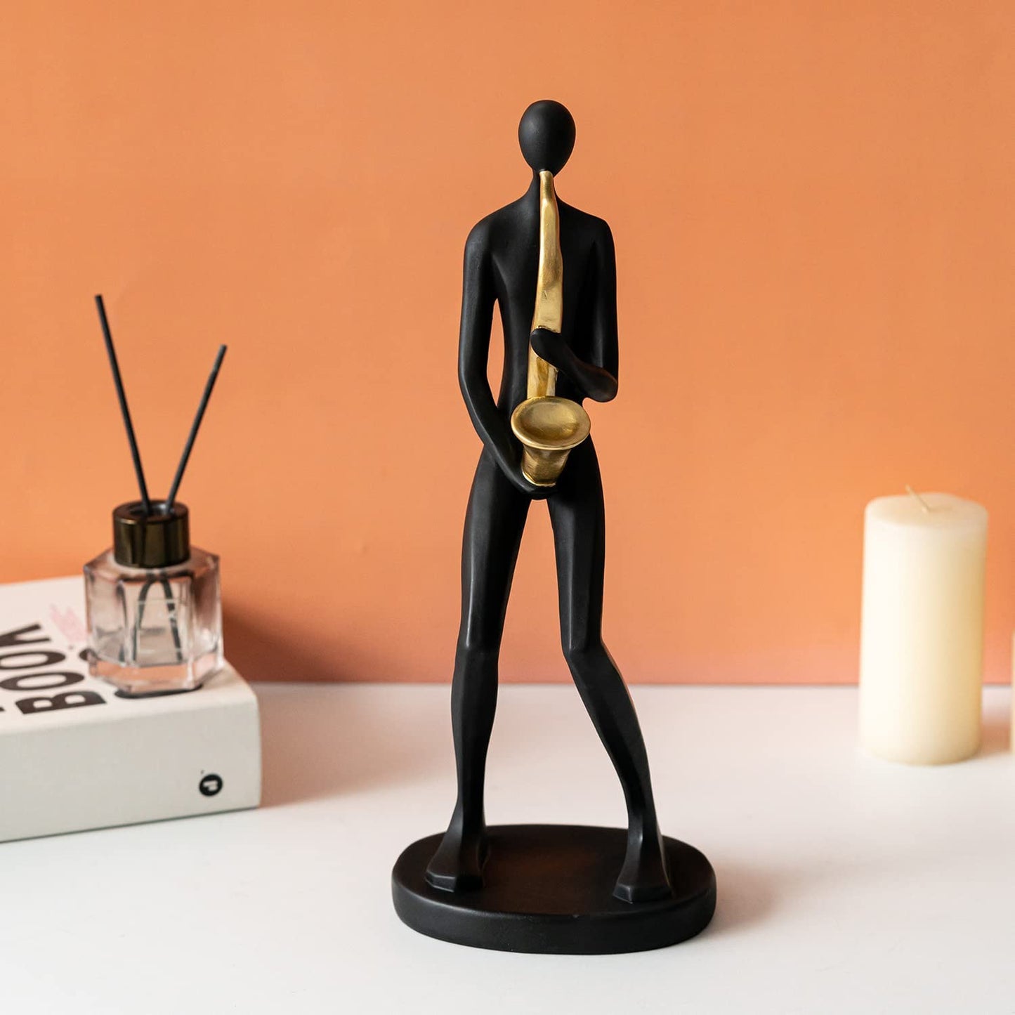Modern Abstract Sculptures Home Decor - Resin Black Saxophone Player Sculpture and Statues,Home Decorations for Living Room Shelf Desk Office,Housewarming Gifts