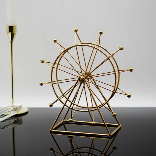 Ferris Wheel Bookshelf Decor – Gold Decor Modern Gift - Shelf Decor Accents Ornament - House Decorations Living Room - Fireplace Decor or Desk Decor - Entryway Decor.