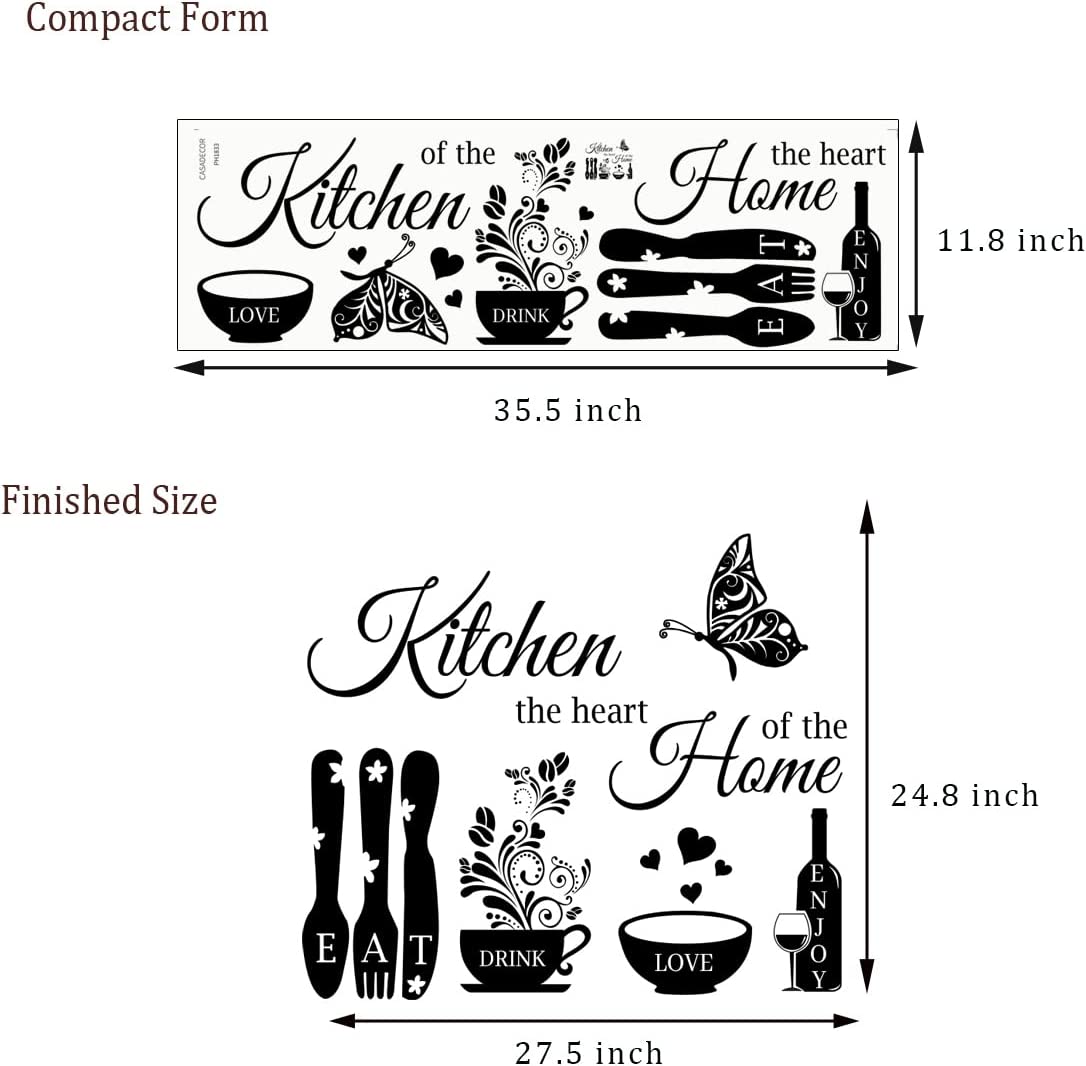Kitchen Wall Stickers Dining Room Quotes Wall Decals The Kitchen The Heart of The Home Vinyl Wall Sign Art Decor Home Decoration Wall Decal for Kitchen Living Room Dining Room Wall Decorations.