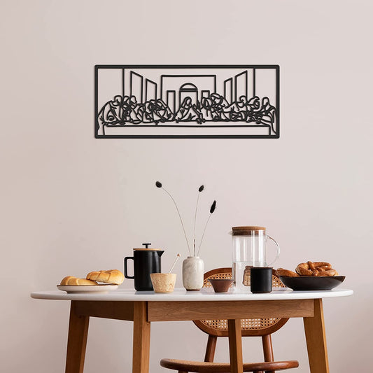 The Last Supper Wall Decor Christian Metal Wall Art Religious Abstract Wall Sculptures Jesus Line Art Christian Home Decor for Bedroom Living Room Dinning Room Decoration Housewarming Gifts, Black