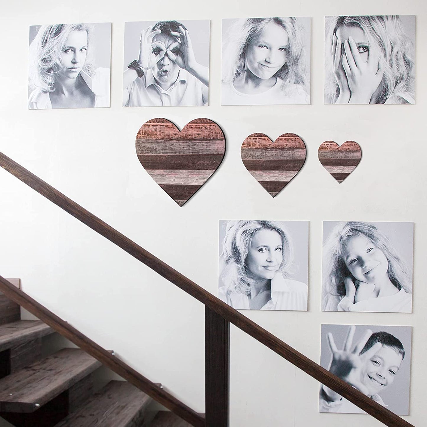 3 Pcs Heart Shaped Wood Sign Buffalo Plaid Decor for Kitchen Bedroom Bathroom Living Room Wooden Heart Wall Sign Rustic Hanging Plaque Christmas Decor, 3 Sizes (Red Brown Wood Grain)