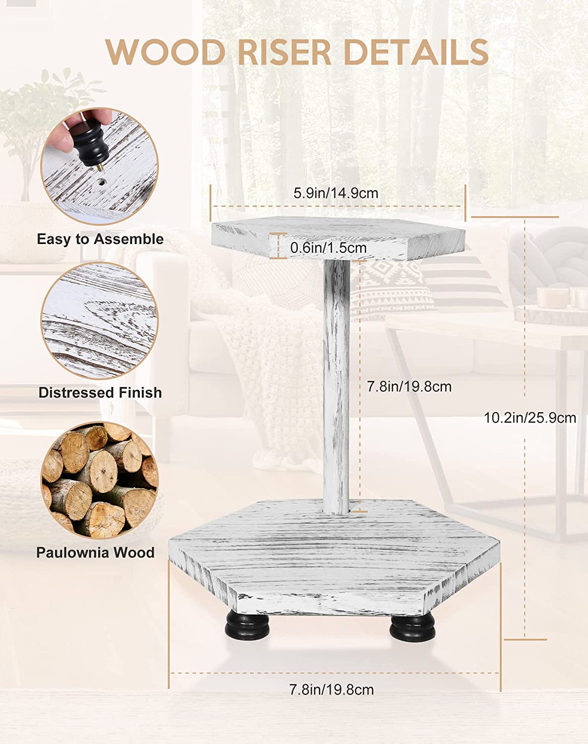 Hexagonal Wood Riser for Display, 2-Tier Farmhouse Wood Pedestal Stand for Kitchen Bathroom Counter Decor, Decorative Tray for Soap Dispenser, Candle and Plant