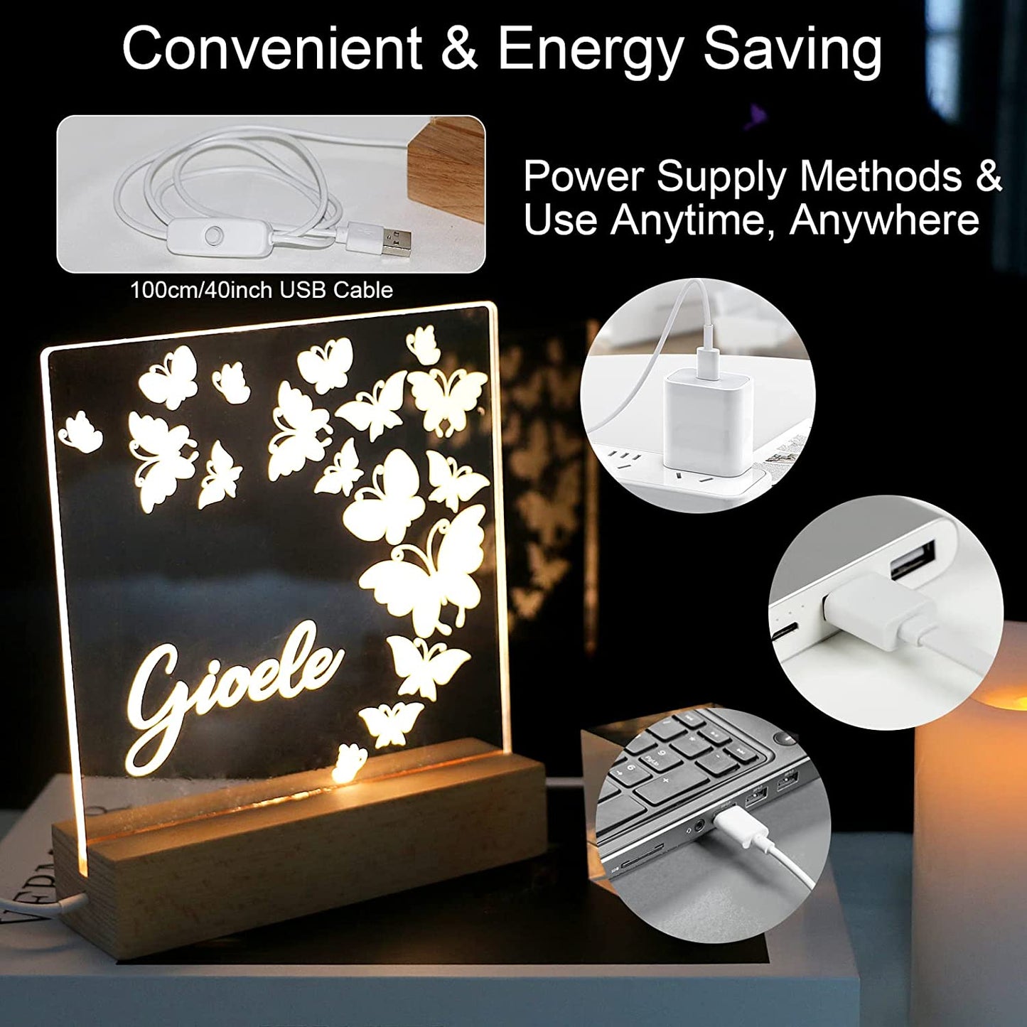 Pack of 4 LED Wooden Display Base with Acrylic Sheets -- 6 inch Rectangle LED Light Base Acrylic Blanks Display Stand Pedestal Warm Lights for Office Bar Room Cafe Home Decor