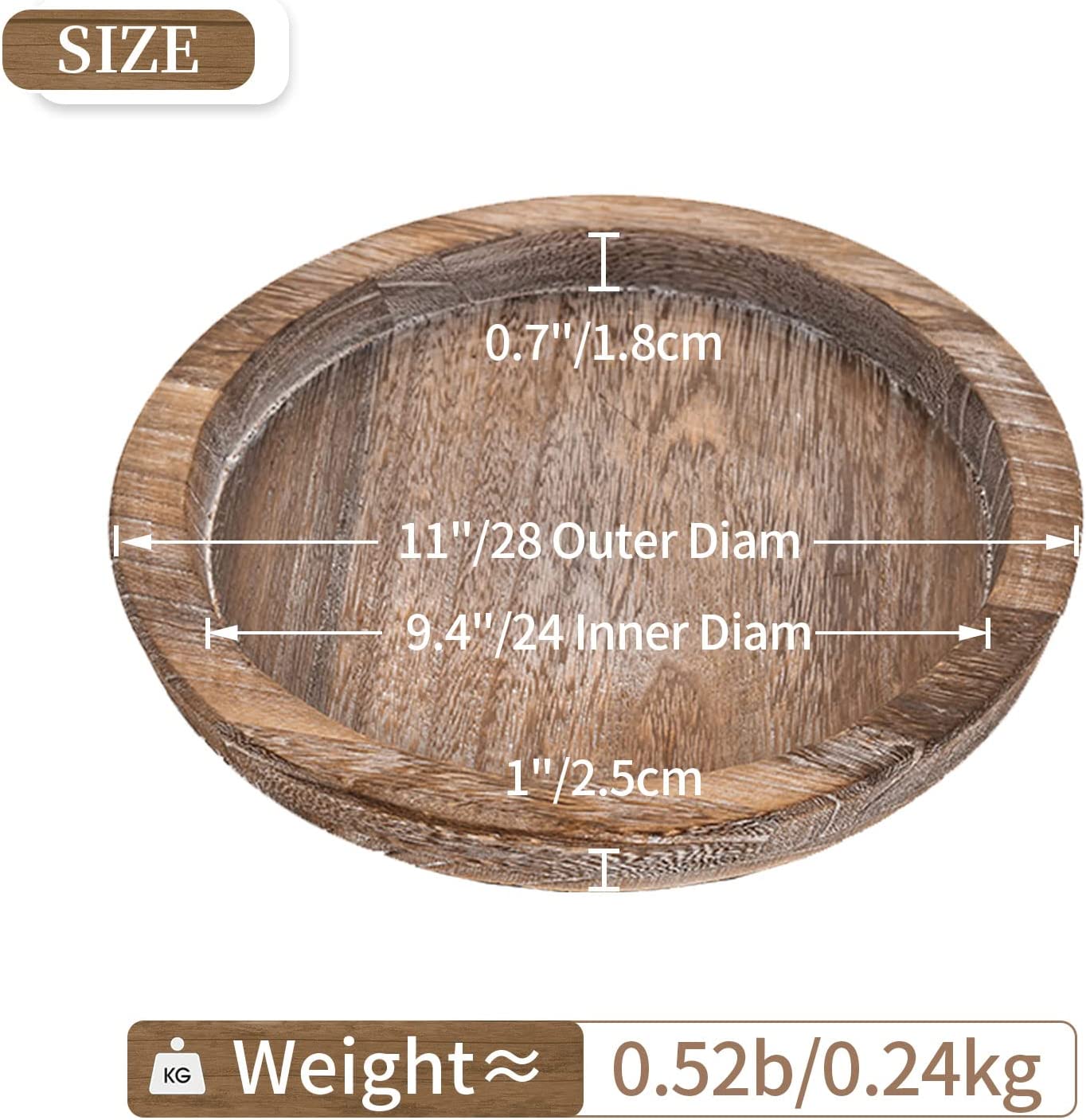 Rustic Wooden Serving Tray - Round Wood Butler Decorative Tray Vintage Centerpiece Candle Holder Trays Farmhouse Ottoman Tray for Kitchen Countertop Home Decor for Coffee Table
