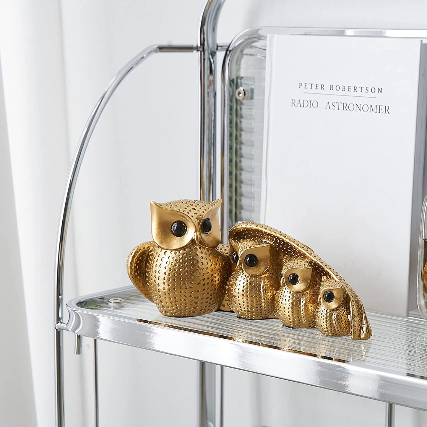 Owl Statue Home Decor, Owl Figurines for Living Room Decor,owls Decor for Unique Home Office, Gold Decor Animal Small Sculpture for Shelf, Modern Bookself TV Stand, Owls Gifts for Women and Owl Lovers