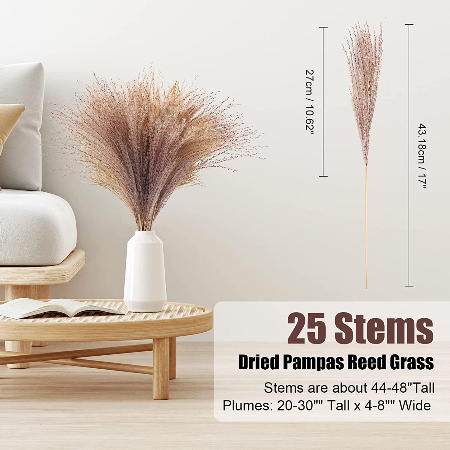 Pampas Grass Bouquet Boho Chic Decor, 105 Stems Dried Plant Bohemian Decoration Dry Flower Bud for Party Arrangement Vase Bedroom Fireplace Wreath Farmhouse Centerpiece Western Fall Neutral Home Decor