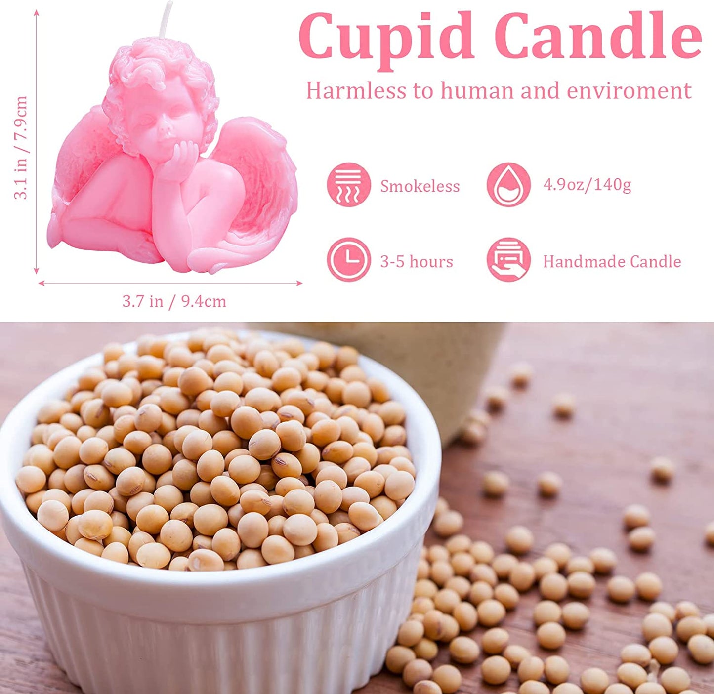 2 Pieces Angel Candle Soy Scented Candle Wax Vegan Candle Cute Decorative Candle Angel Candle Cake Candle Handmade Aesthetic Candle for Home Decor Bedroom Bathroom Wedding (Pink)