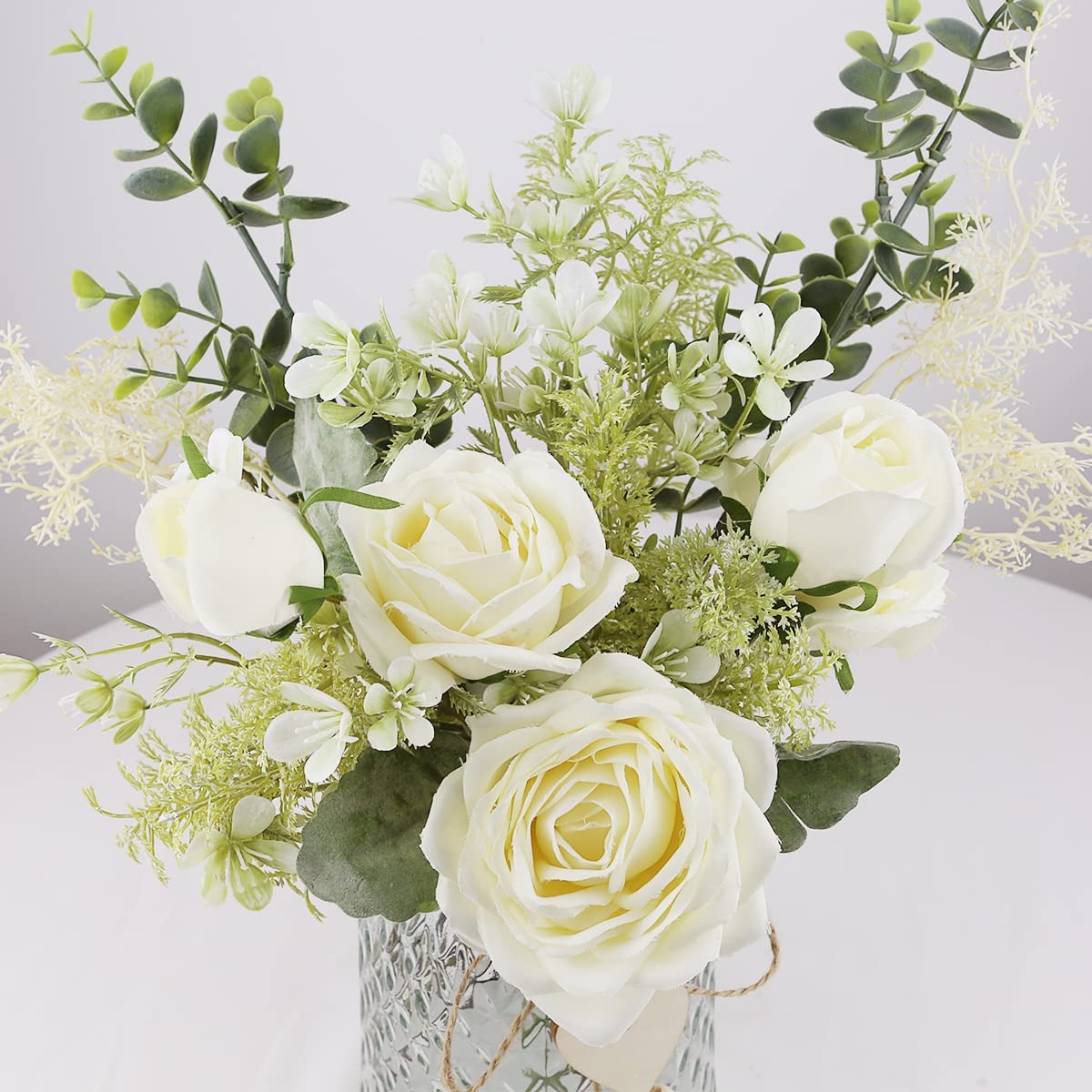 Fake Flowers with Vase, Artificial Flowers in Vase, Table Centerpieces for Dining Room, Silk Flower Arrangements Set, Living Room Bathroom Plants Decor, Dining Table Centerpieces (White)