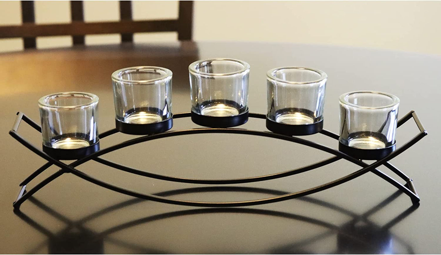 Table Centerpiece Decorations Candle Holder for Weddings, Patio, Kitchen, Dining Room, and Coffee Tables, Black, Clear Chunky 5 Cups