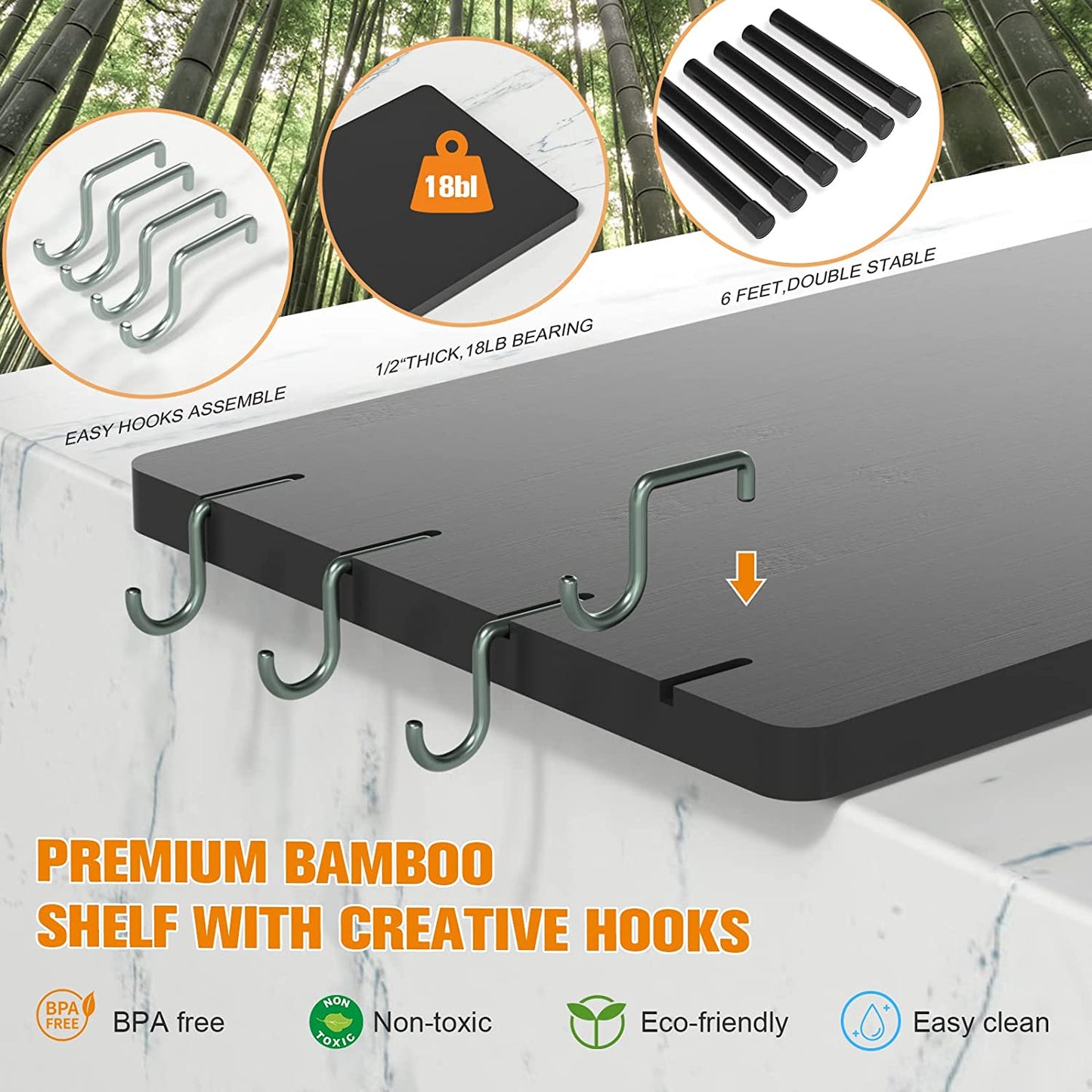 Bathroom Organizer Countertop Bathroom Shelf, 3 Tier Corner Shelf Moveable Bamboo Organizer for Make Up, Dresser Table, Bathroom countertop, Desktop Shelf (Black)