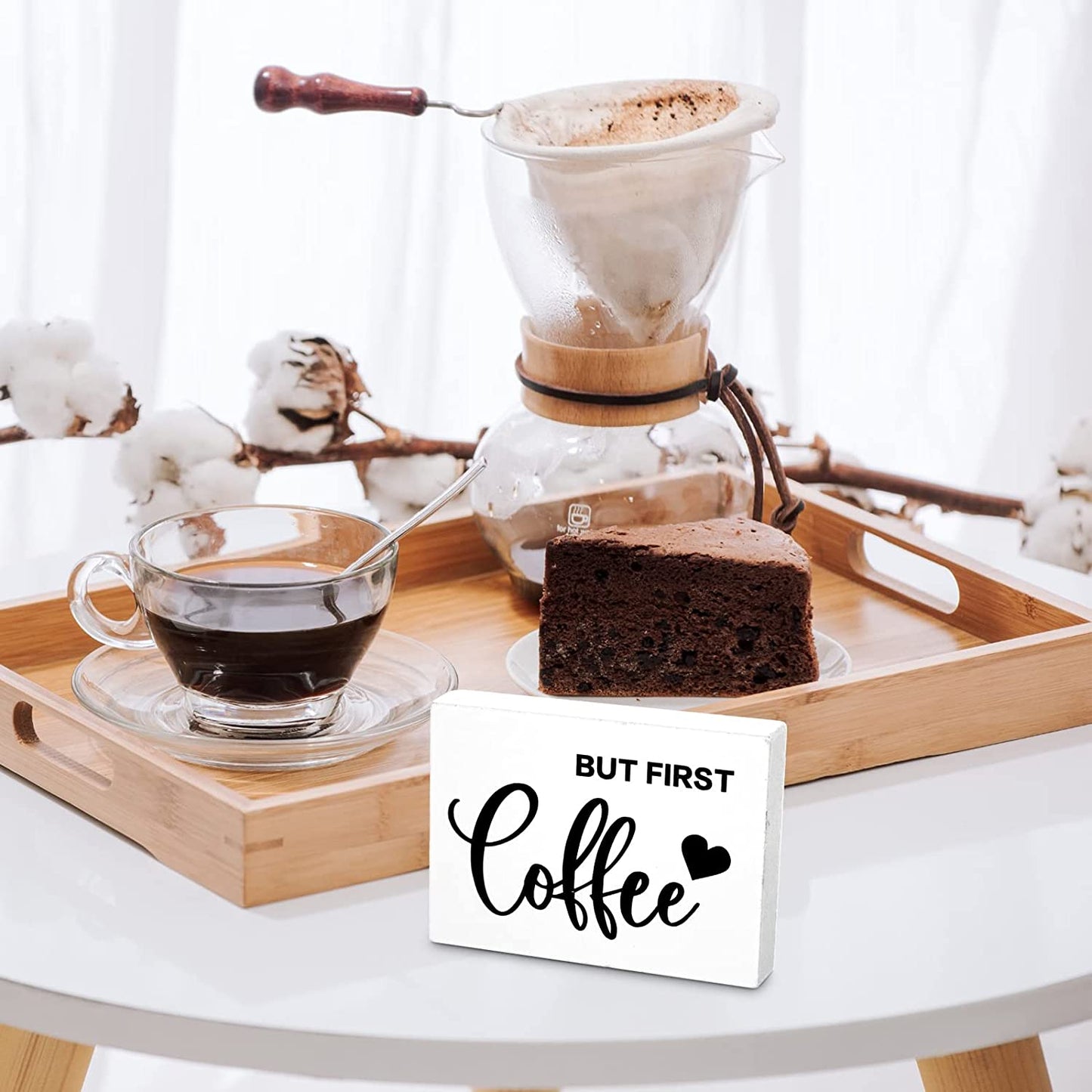 6 Pcs Wooden Mini Coffee Bar Sign Farmhouse Coffee Bar Decor Rustic But First Coffee Sign Love Is Brewing Coffee Table Sign Vintage Coffee Wood Plaque for Coffee Tiered Tray Decor Home Decorations