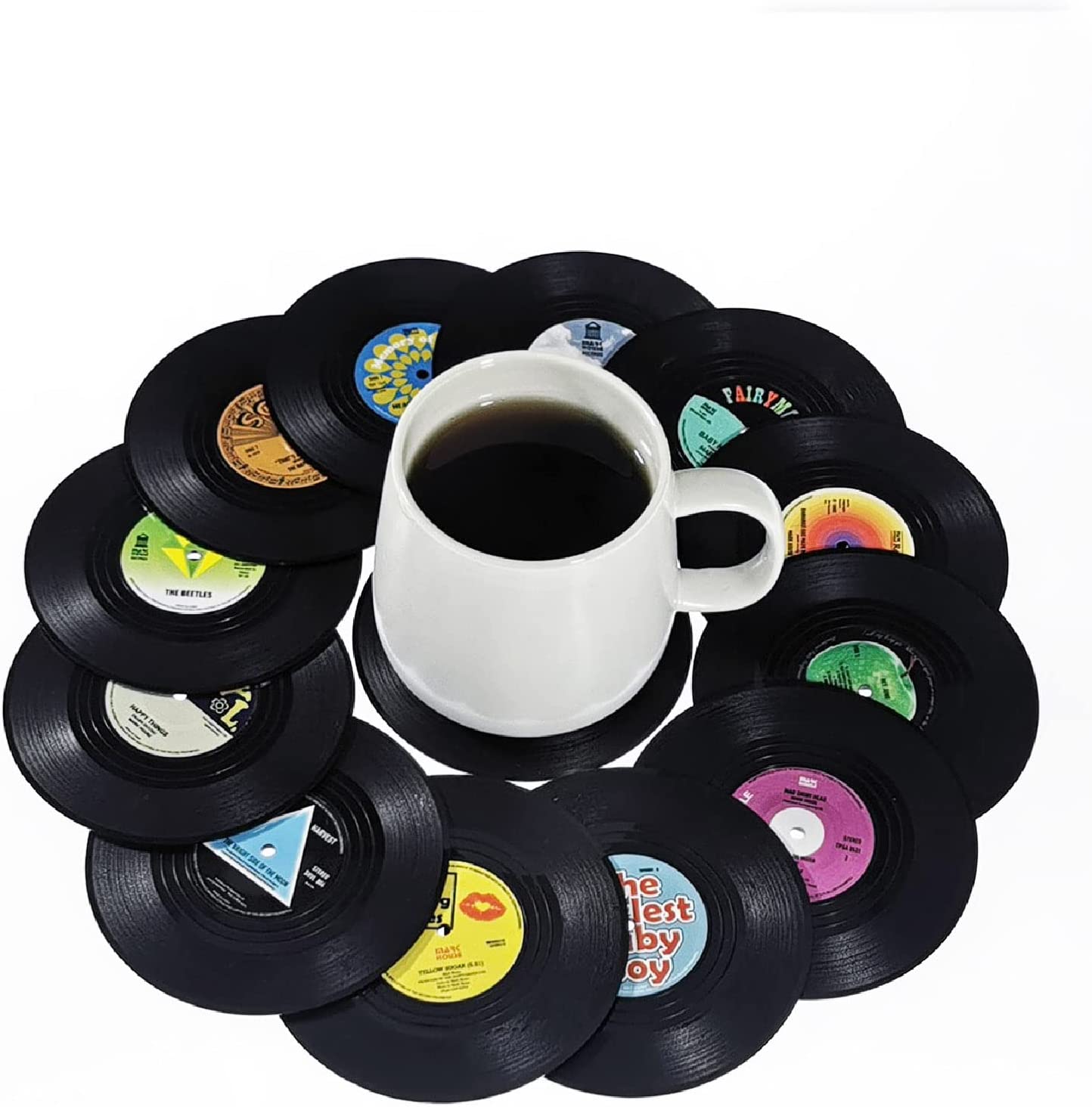 12PCS Vinyl Record Coasters for Drinks,Funny Bar Vintage Coasters Beer Coffee Tea Drinking Coaster,Suit for Home Bar Party Music Decor Housewarming Hostess Gifts(12PCS)