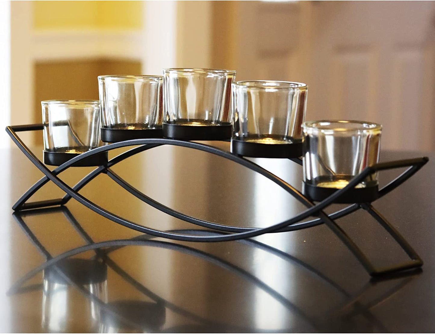 Table Centerpiece Decorations Candle Holder for Weddings, Patio, Kitchen, Dining Room, and Coffee Tables, Black, Clear Chunky 5 Cups