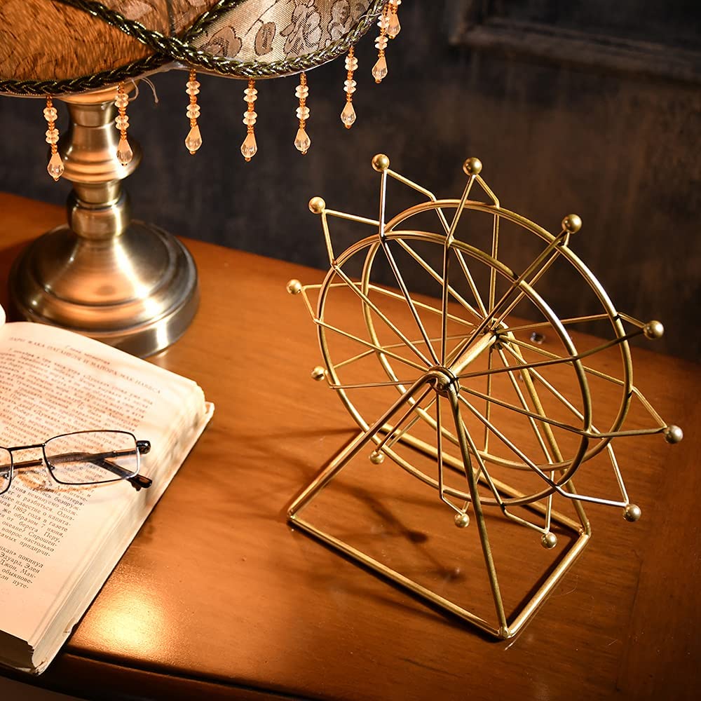 Ferris Wheel Bookshelf Decor – Gold Decor Modern Gift - Shelf Decor Accents Ornament - House Decorations Living Room - Fireplace Decor or Desk Decor - Entryway Decor.