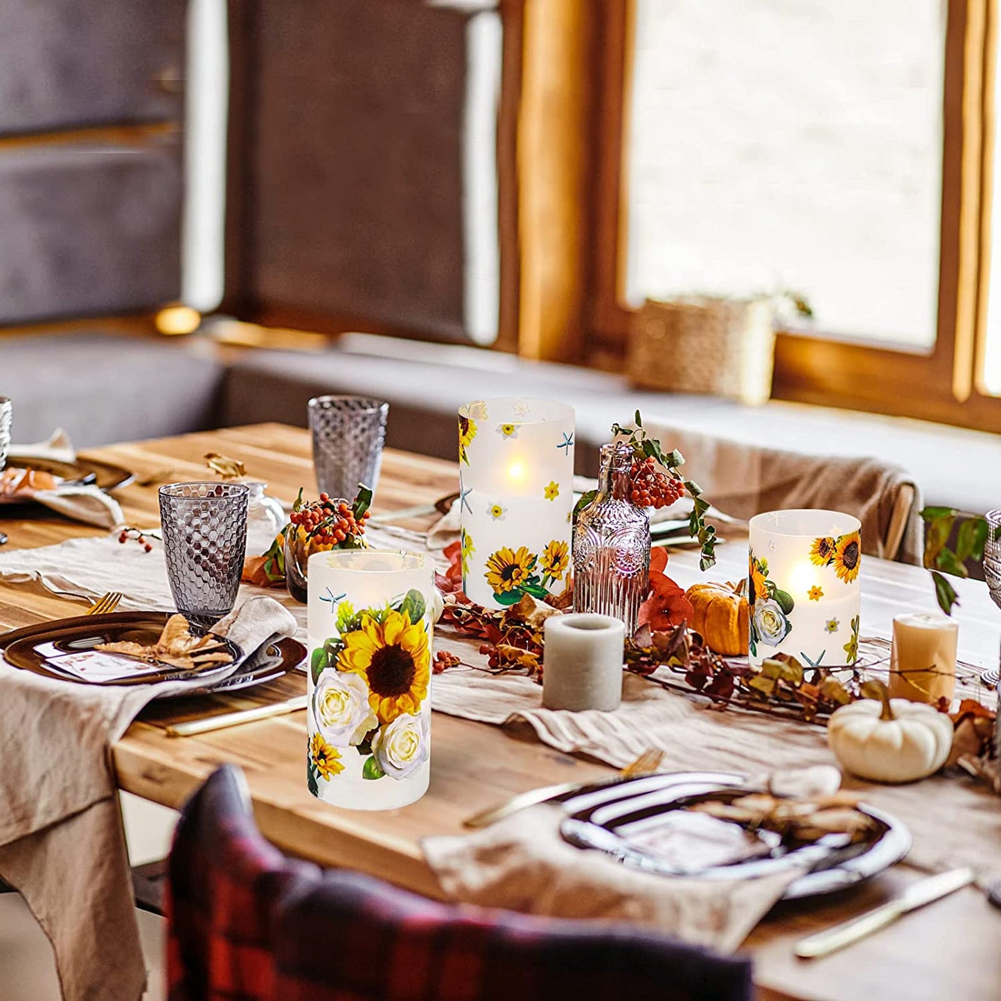 Sunflower Gifts for Women,Sunflower Candle Gift Ideas,for Women-Sunflower Decor Housewarming Gift Get Well Soon Gifts for Women,Decorative Candles Battery Operated Flameless Candles(Sunflower)