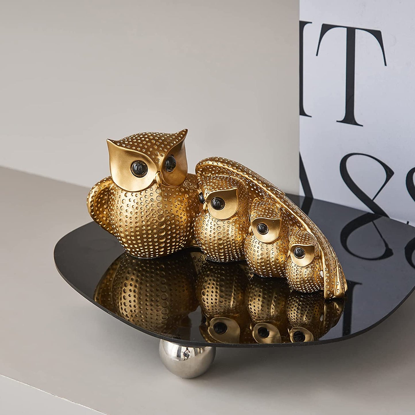 Owl Statue Home Decor, Owl Figurines for Living Room Decor,owls Decor for Unique Home Office, Gold Decor Animal Small Sculpture for Shelf, Modern Bookself TV Stand, Owls Gifts for Women and Owl Lovers