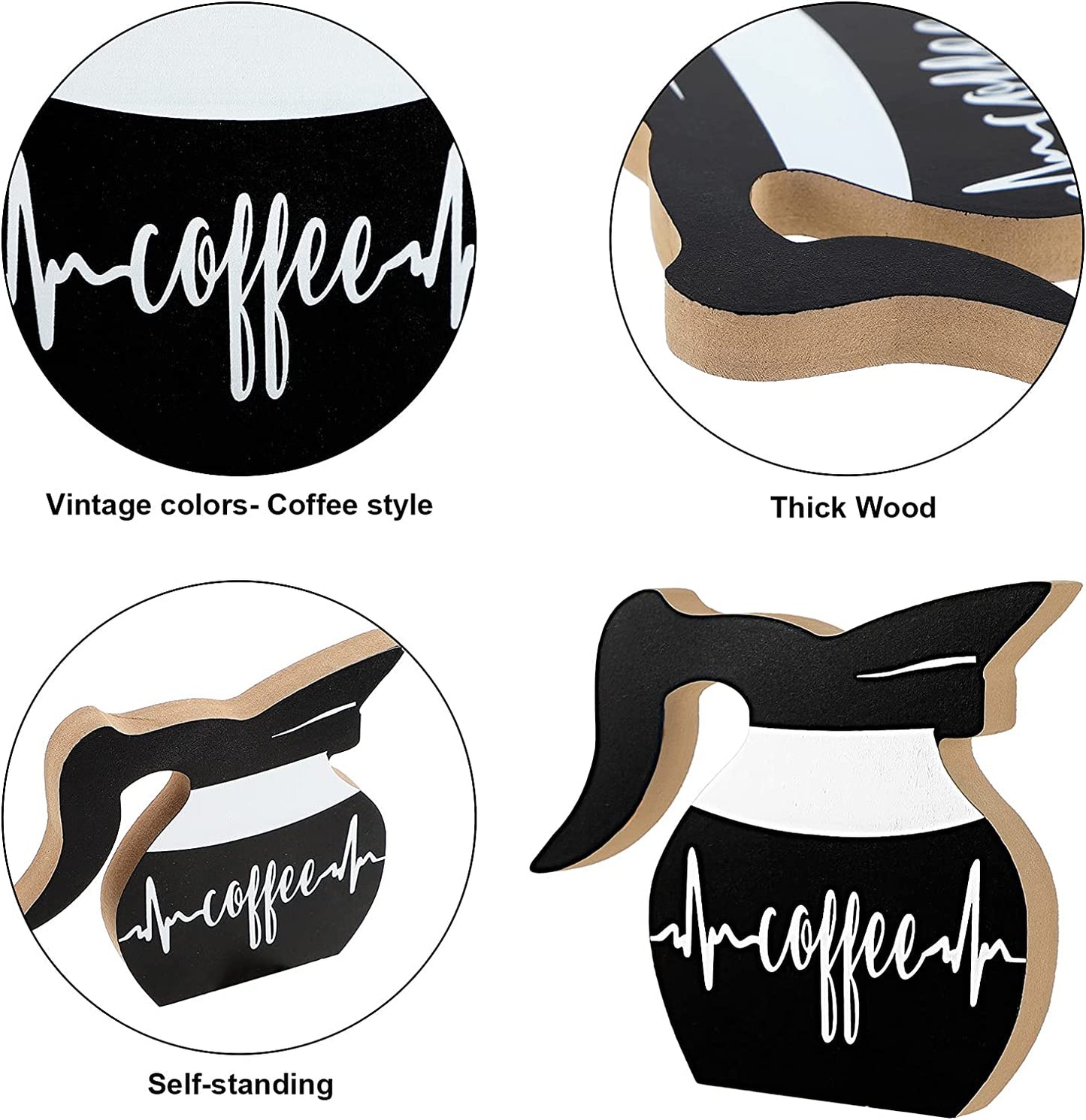 3 Pieces Coffee Bar Decor Signs But First Coffee Wood Plaque Rustic Coffee Bar Tiered Tray Wood Signs Farmhouse Vintage Table Centerpiece Mug Life Coffee Wood Sign for Home Coffee Bar (Cute Style)
