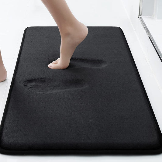 Memory Foam Bath Mat, Super Soft Absorbent Bathroom Rugs Non Slip Bath Rug Runner for Shower Bathroom Floors, 24" x 16", Black
