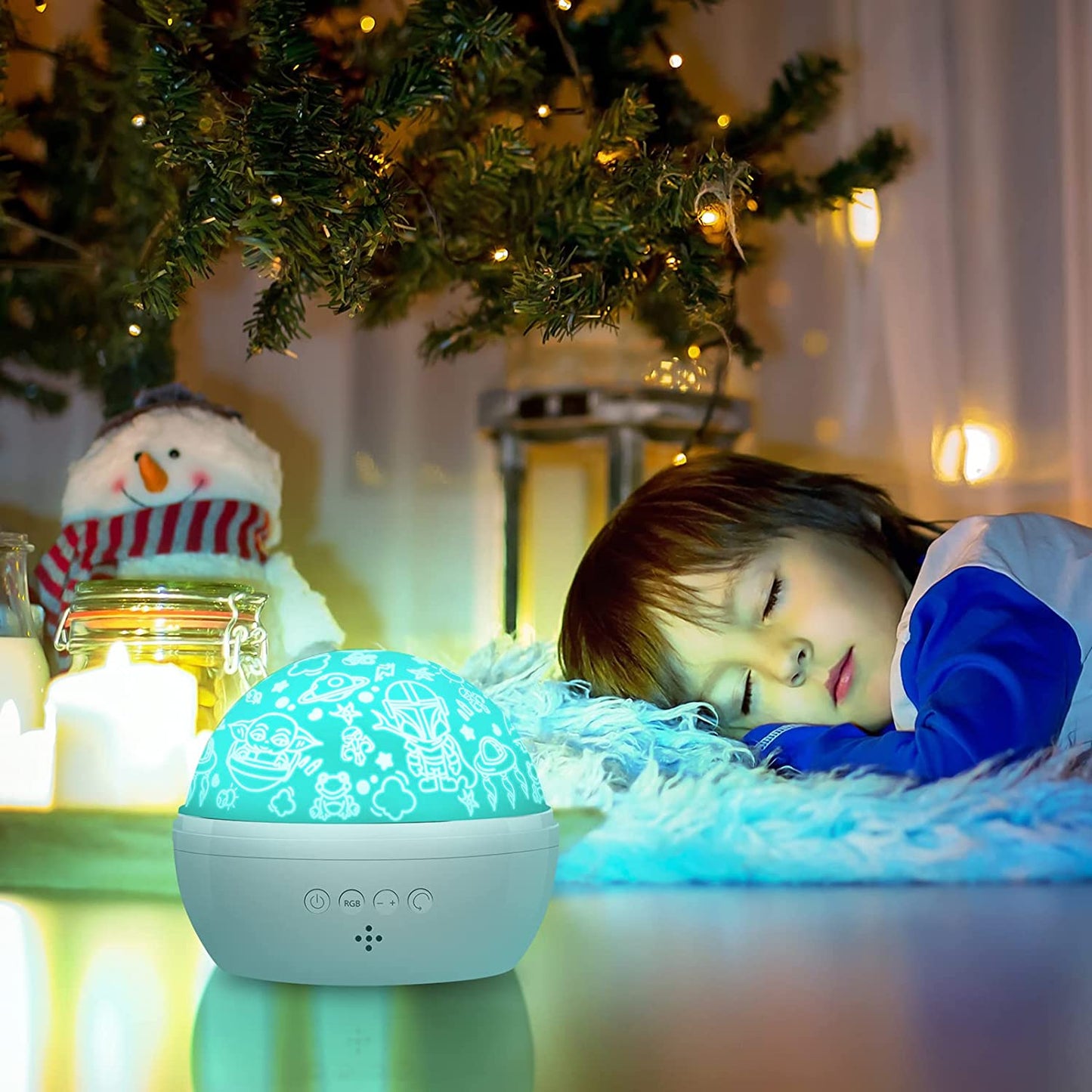 Projection Lamp for Kids Bedroom Decor, Grogu Night Light for Boys & Girls Birthday, 360 Degree Rotating Night for Star War Christmas Gifts