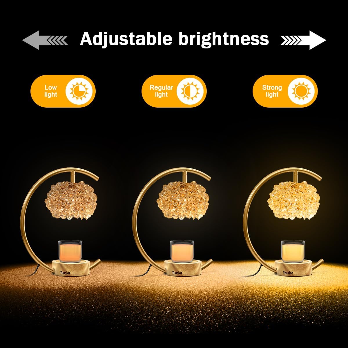 Candle Warmer Lamp for Jar Candles with Adjustable Brightness&Timer,Handcrafted Crystal&Wooden Base,Candle Lamp Luxurious