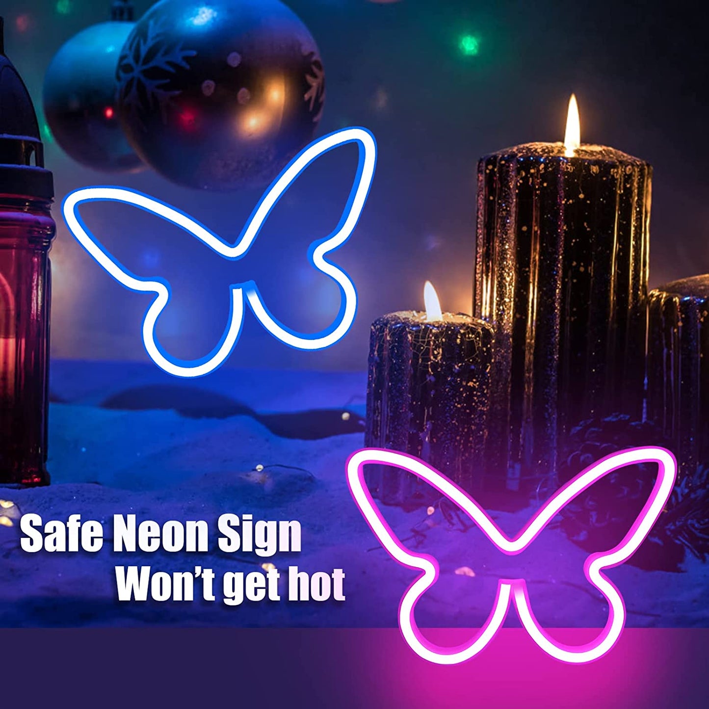 2 Pieces Butterfly Neon Signs for Wall Decor, LED Neon Light Sign Powered by Battery or USB, Butterfly Neon Light up Sign for Teenage Girls Room Decor, Birthday Gift, Party, Wedding,Bar,Bedroom