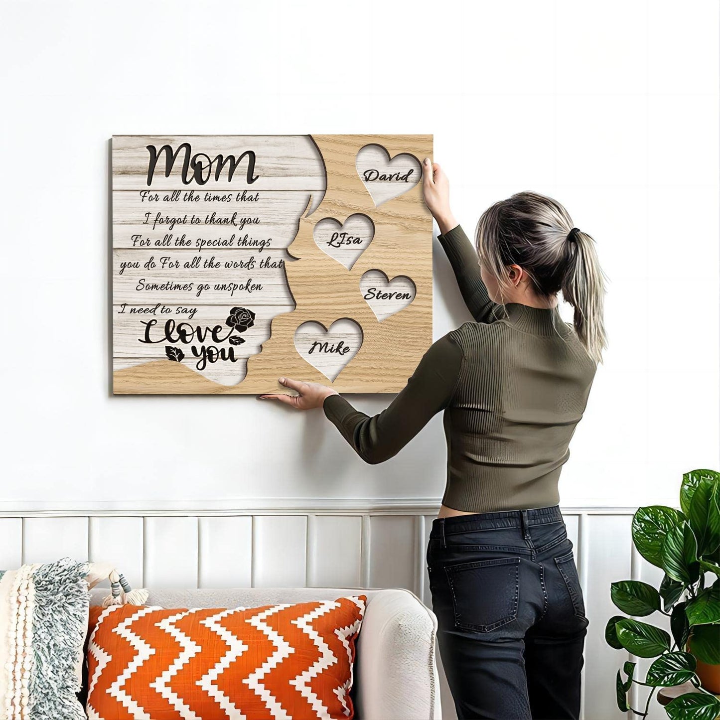 Unique Mothers Day Gifts for Mom, Wife from Daughter, Son,Husband, Custom Canvas Prints Wrapped Wood with Childs Names for Mother, Personalized Wall Art Family Sign.