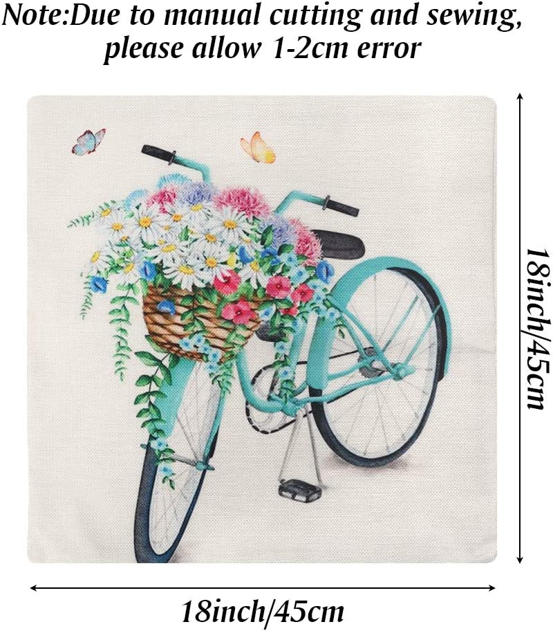 Spring Pillow Covers 18x18 Inch Set of 4 Fresh Flower Market Spring Decorations Throw Farmhouse Pillowcase Linen Cushion Case for Spring Home Décor