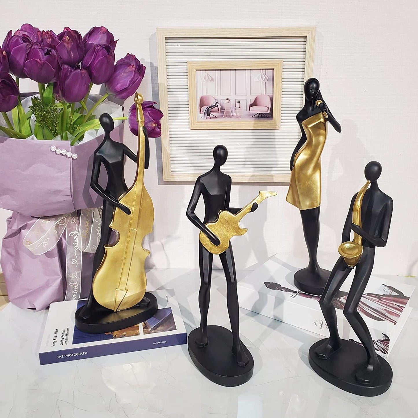 Modern Abstract Sculptures Home Decor - Resin Black Saxophone Player Sculpture and Statues,Home Decorations for Living Room Shelf Desk Office,Housewarming Gifts