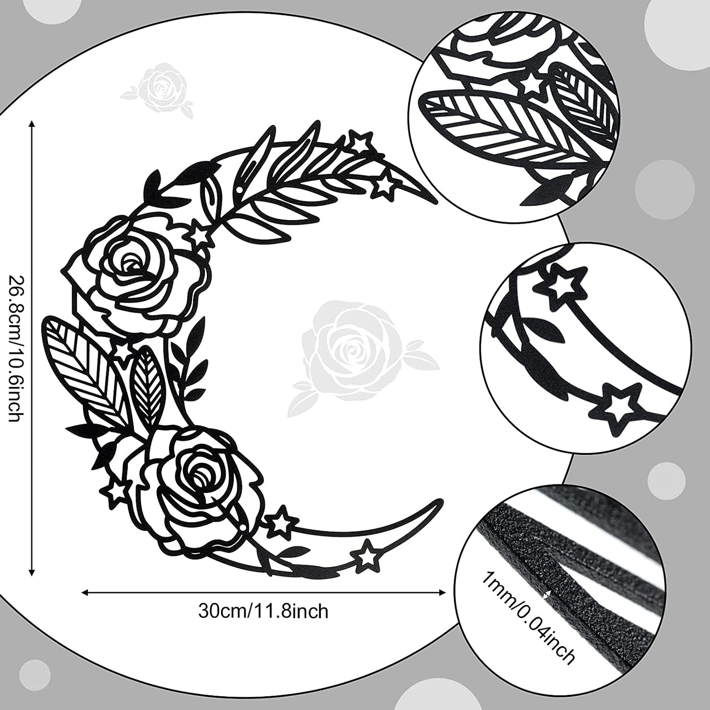 Moon Phase Wall Art Boho Moon Wall Home Decor Hanging Moon Home Decor Moon Appearance Wall Decor Metal Wall Hanging Moon Decor Moon Flower Wall Art Decoration for Living Room Bedroom Home Wall (Black)