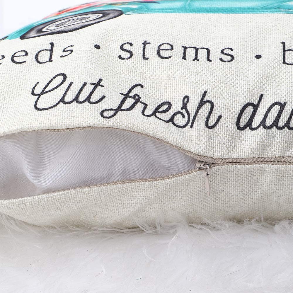 Spring Pillow Covers 18x18 Inch Set of 4 Fresh Flower Market Spring Decorations Throw Farmhouse Pillowcase Linen Cushion Case for Spring Home Décor