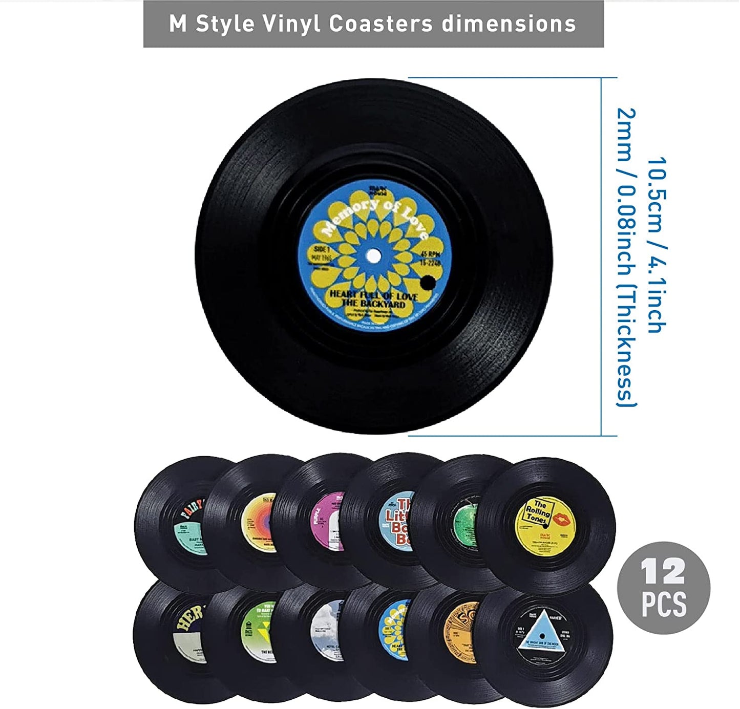12PCS Vinyl Record Coasters for Drinks,Funny Bar Vintage Coasters Beer Coffee Tea Drinking Coaster,Suit for Home Bar Party Music Decor Housewarming Hostess Gifts(12PCS)